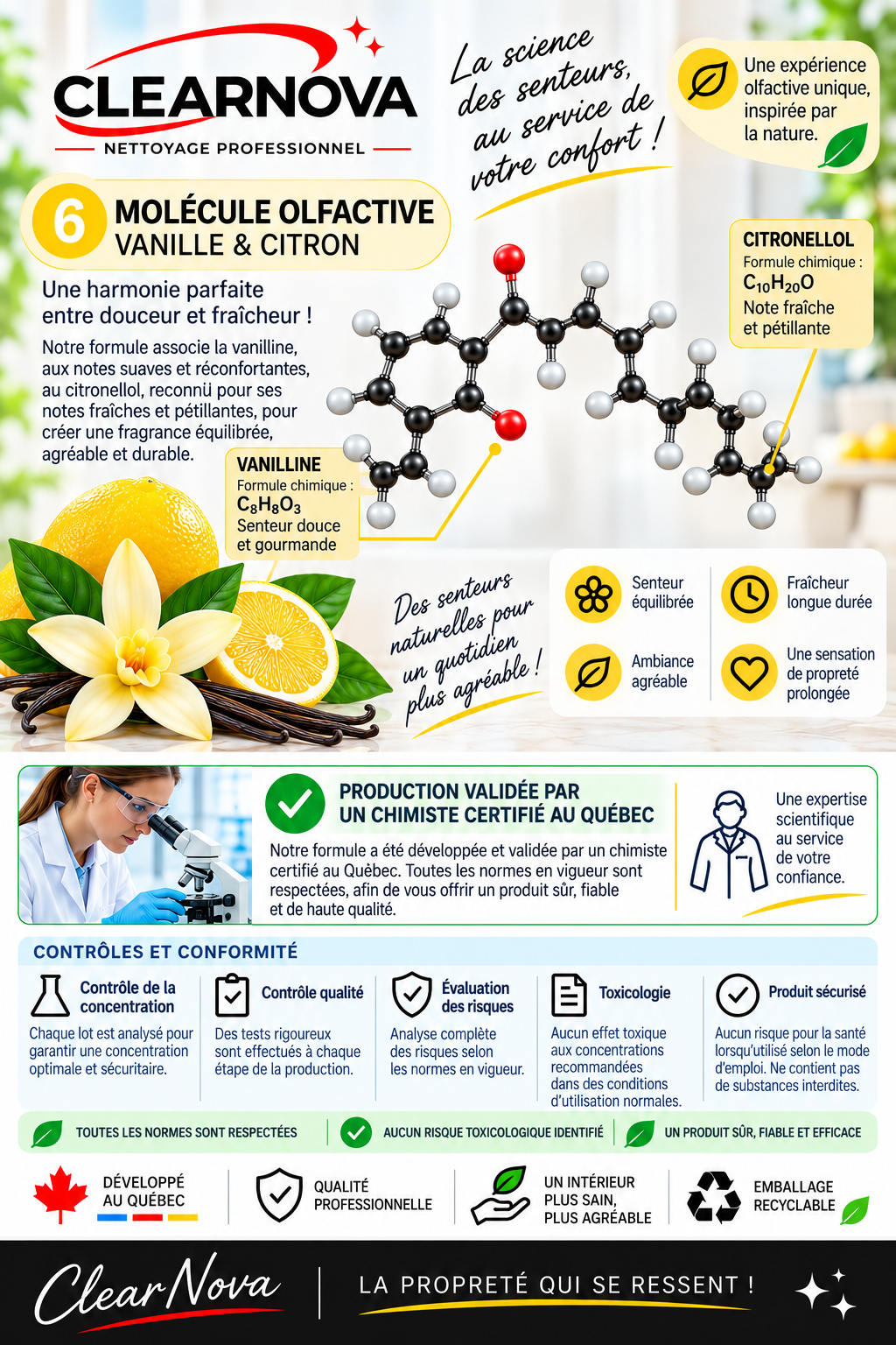 ClearNova Fresh Finish – Spray parfumé pour textiles – Citron & Vanille