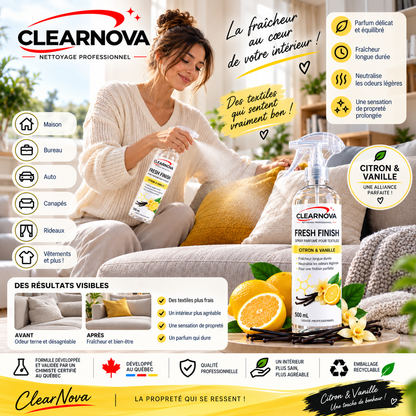 ClearNova Fresh Finish – Spray parfumé pour textiles – Citron & Vanille