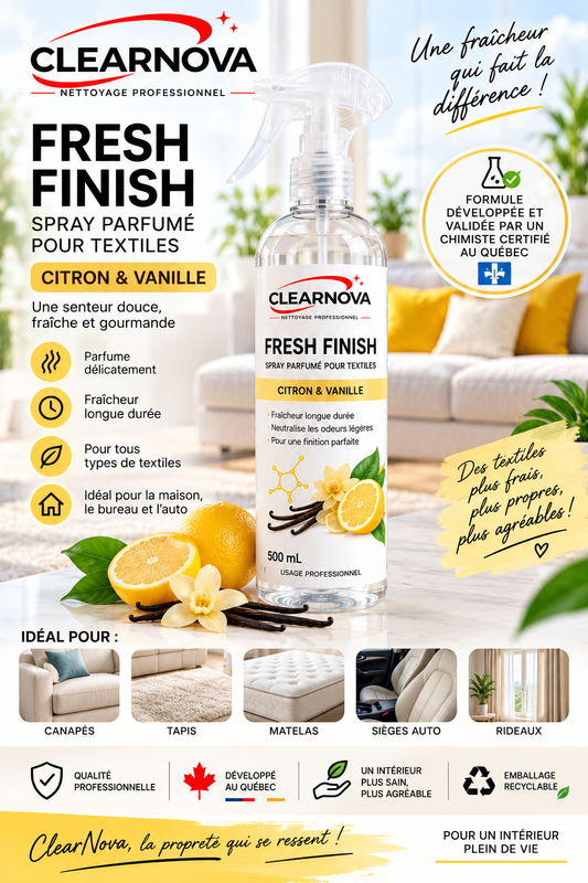 ClearNova Fresh Finish – Spray parfumé pour textiles – Citron & Vanille