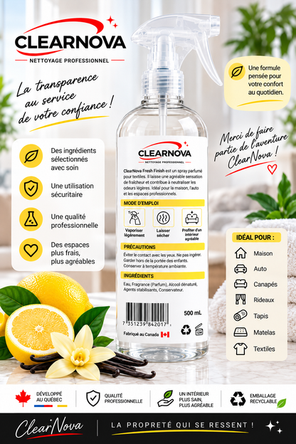 ClearNova Fresh Finish – Spray parfumé pour textiles – Citron & Vanille