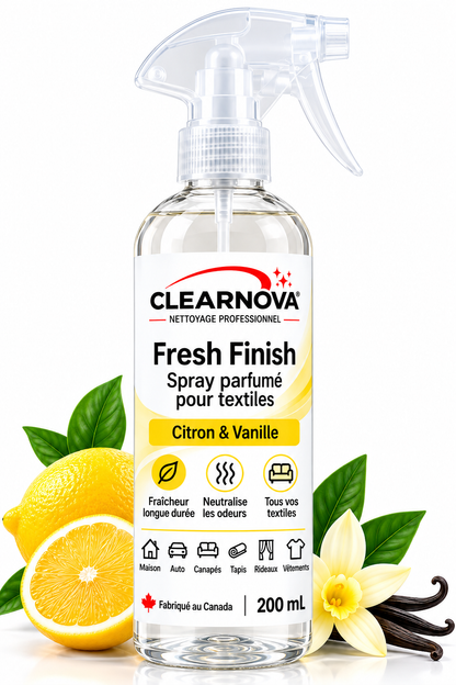 ClearNova Fresh Finish – Spray parfumé pour textiles – Citron & Vanille