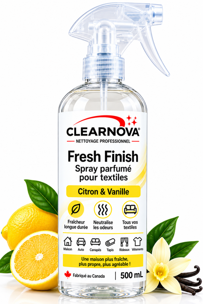 ClearNova Fresh Finish – Spray parfumé pour textiles – Citron & Vanille